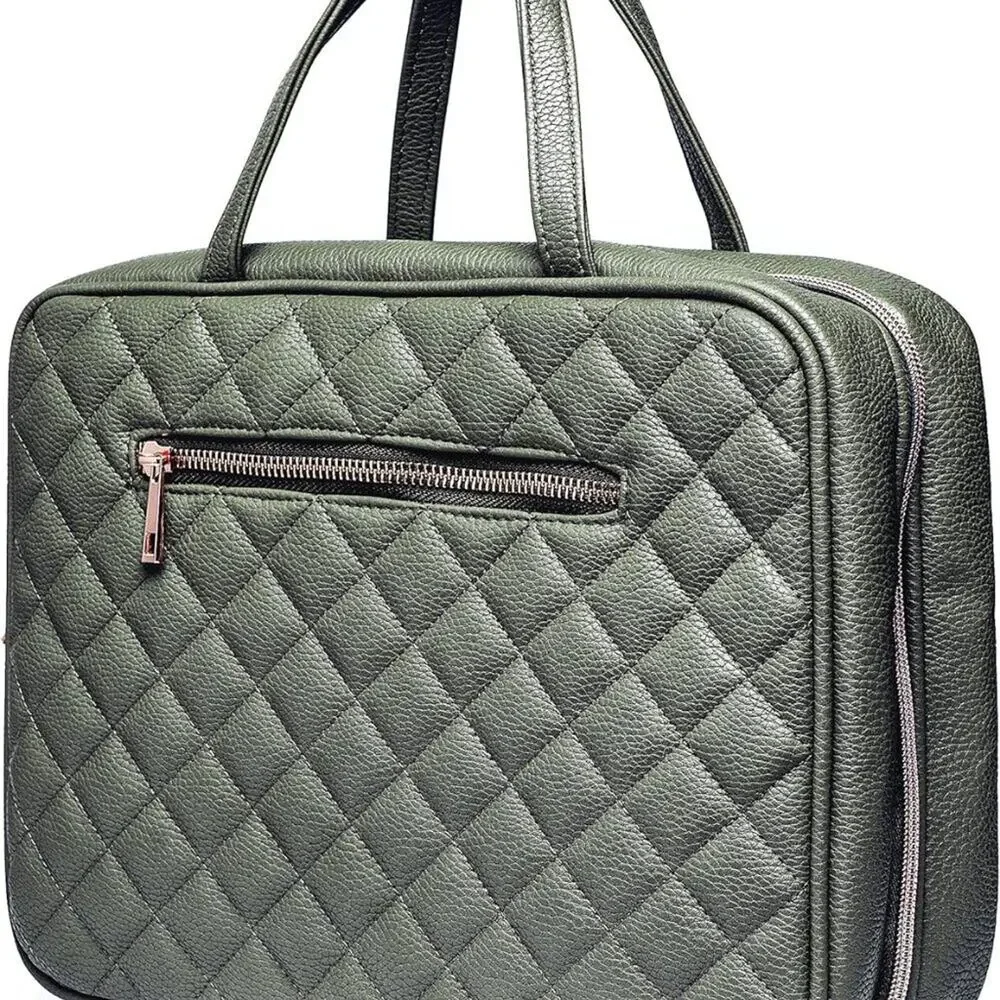 Ms Lovely Vegan Leather Cosmetics Travel Bag Olive Green NEW